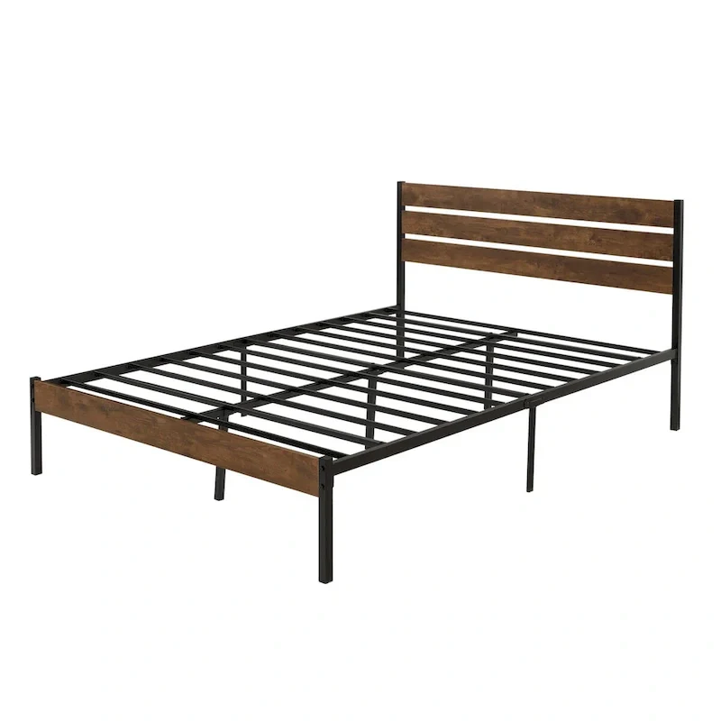 Bed Frame With Wood Headboard, Metal Frame With Strong Slats