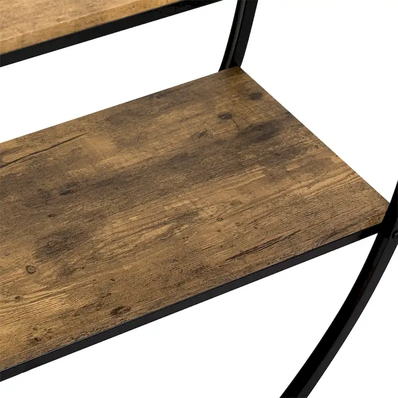 Rustic Demilune Shape Textured Metal Distressed Wood Console Table