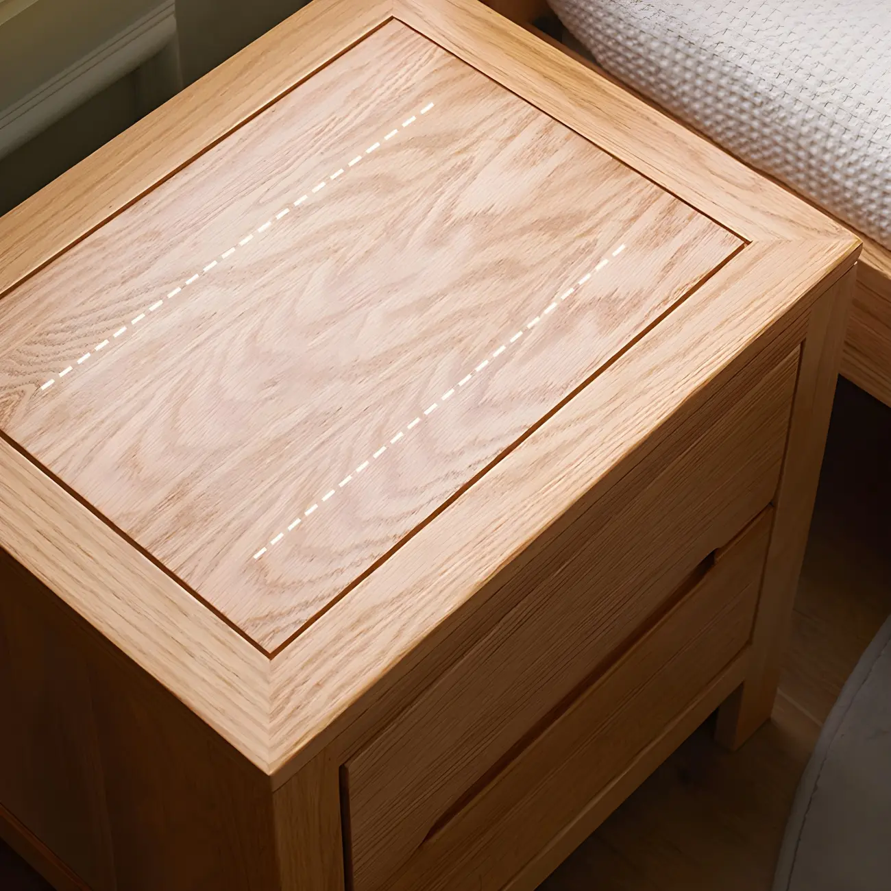 Rectangular Natural Wood 2 Drawer Bedside Nightstand