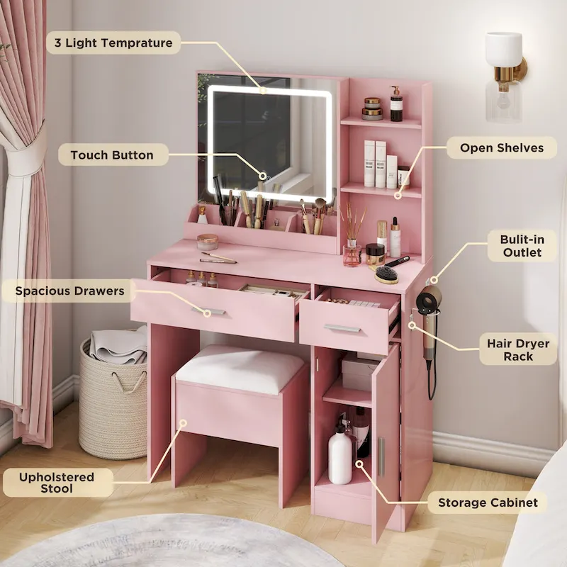 Lavin Makeup Vanity Set, LED Light Mirror and Charging Station