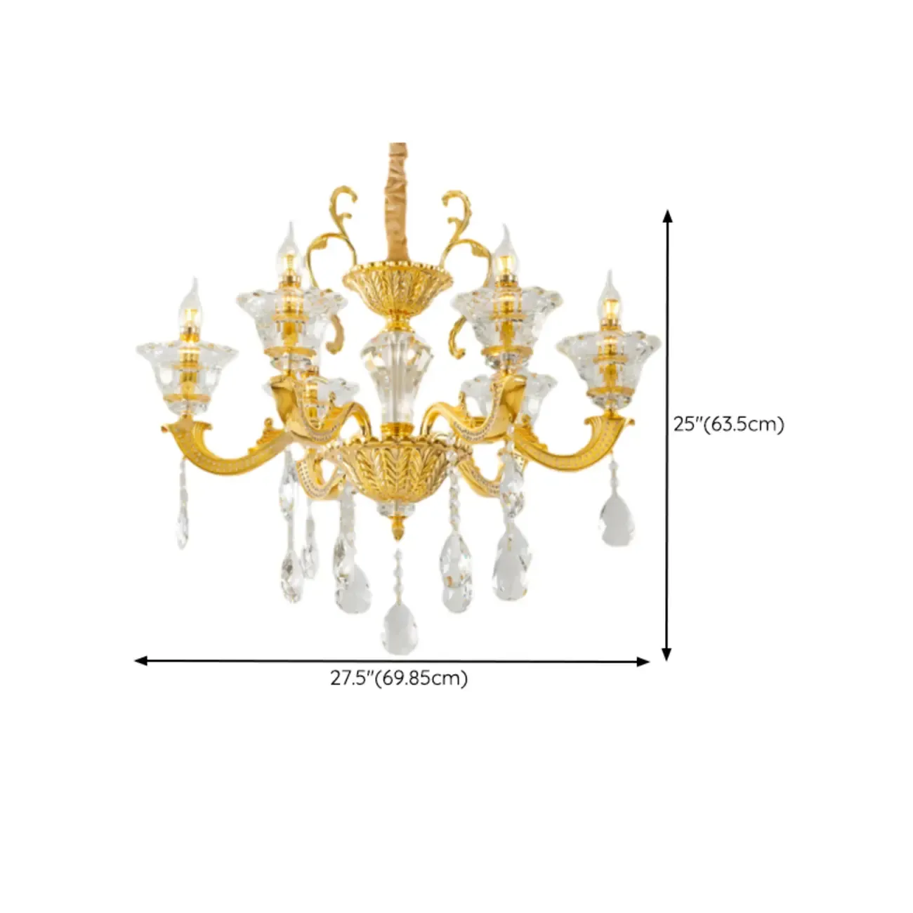 Living Room Golden Crystal Pendant Up Light Chandelier With Candelabra