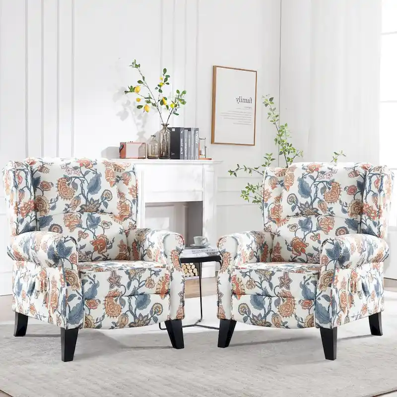 HOMYKA Manual Pushback Recliner Adjustable Accent Chair Wingback Armchair Set of 2