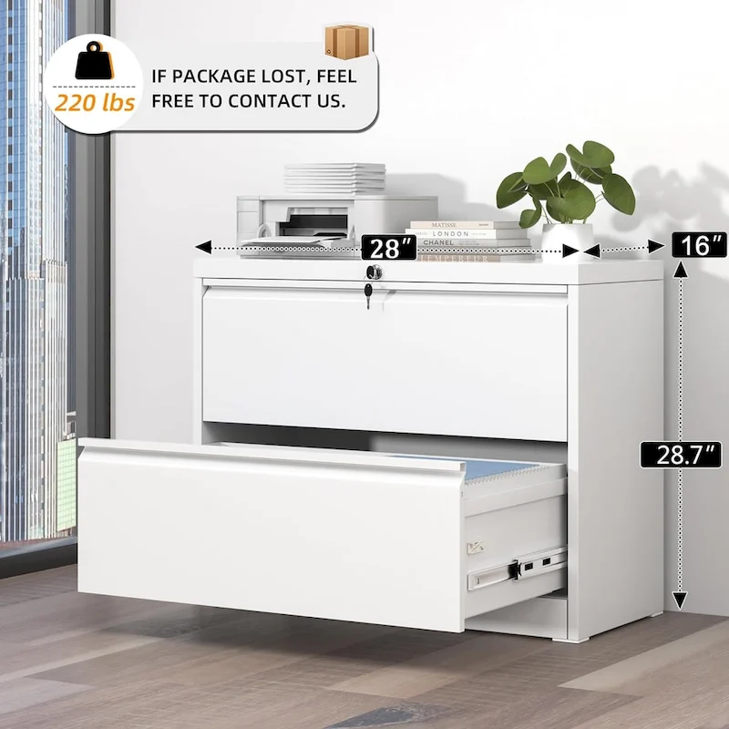 2 Drawer Metal Lateral Filing Cabinet with Lock