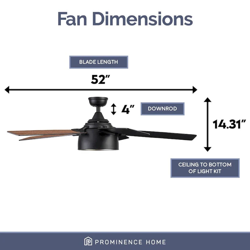 52  Prominence Home Octavia Matte Black Industrial Style LED Ceiling Fan with Light, Remote Control