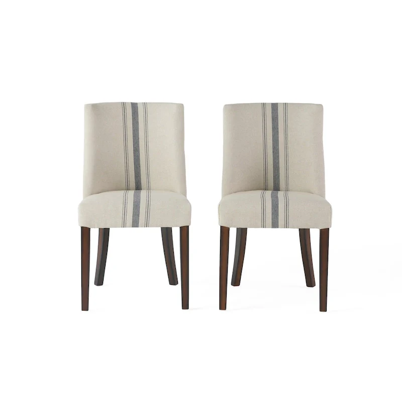 Dining Chair Set of 2, Nailhead Accents, Beige, Brown Rubberwood Legs