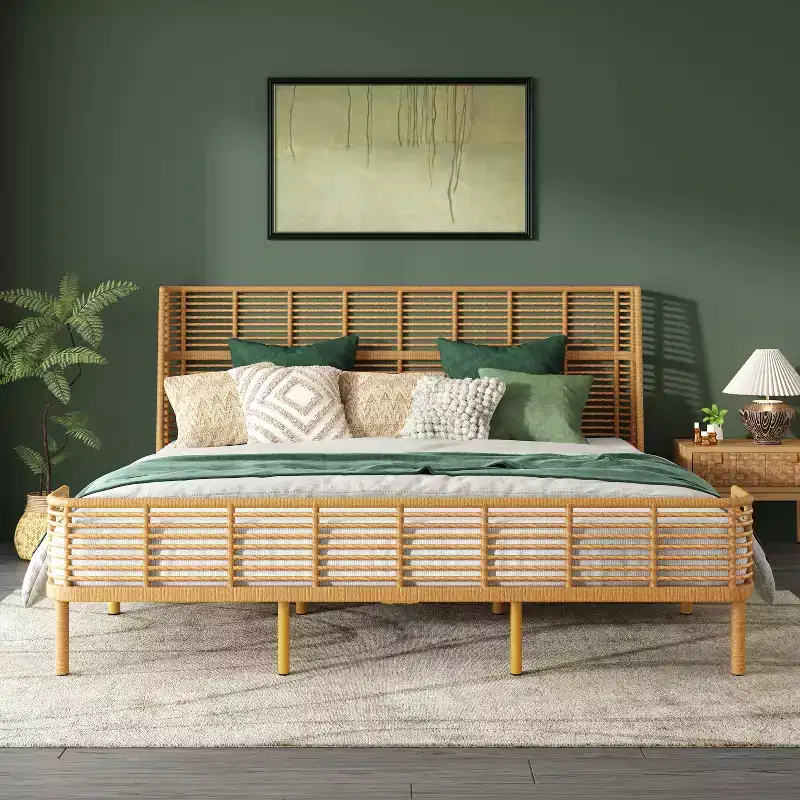 Christopher Knight Home Shadow Coastal Grid PE Wicker Bed with Wingback Headboard