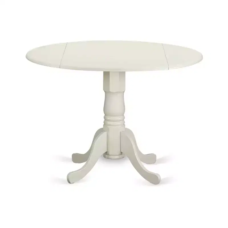 Round Dinette Set with Drop Leaf Table & 2 Linen Dining Chairs - White Finish