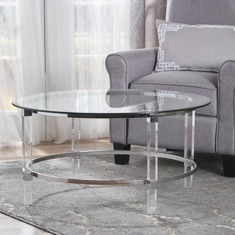 Elowen Round Glass Coffee Table by Christopher Knight Home - 35.5L x 35.5W x 18H