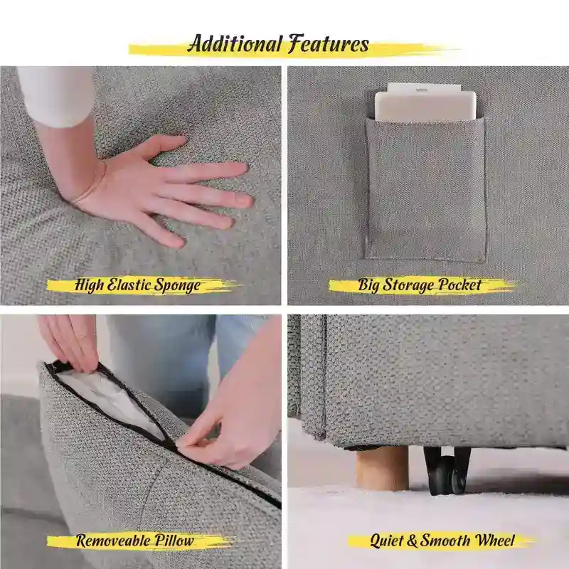 Hansabenne 4 in 1 Multi-Function Folding Sofa Folding Bed Single Futon Couch Guest Bed with 2 Throw Pillows