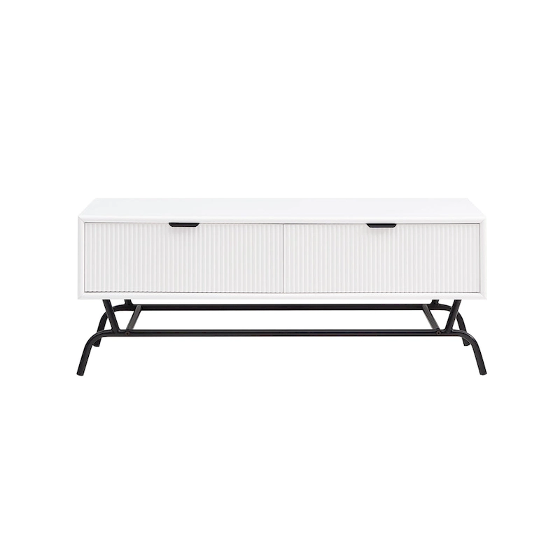 DH BASIC Modern 42-inch 2-Drawers Coffee Table with Metal Legs by Denhour