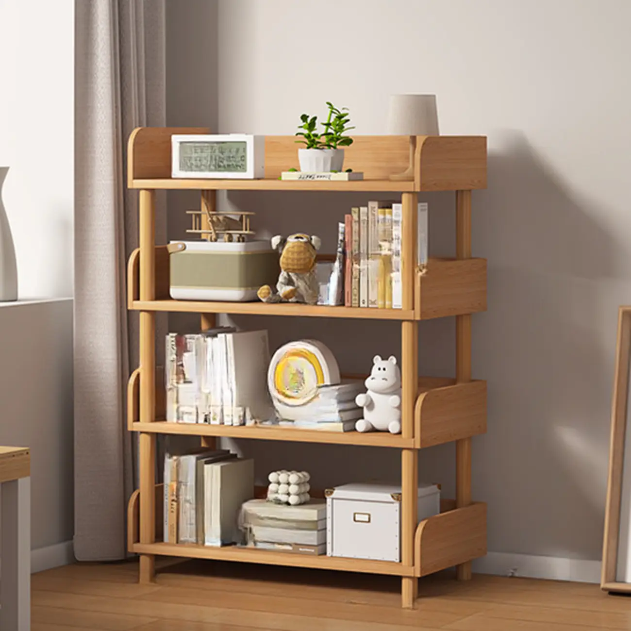 Vertical Natural Multi-Shelf Open Back Wood Bookcase