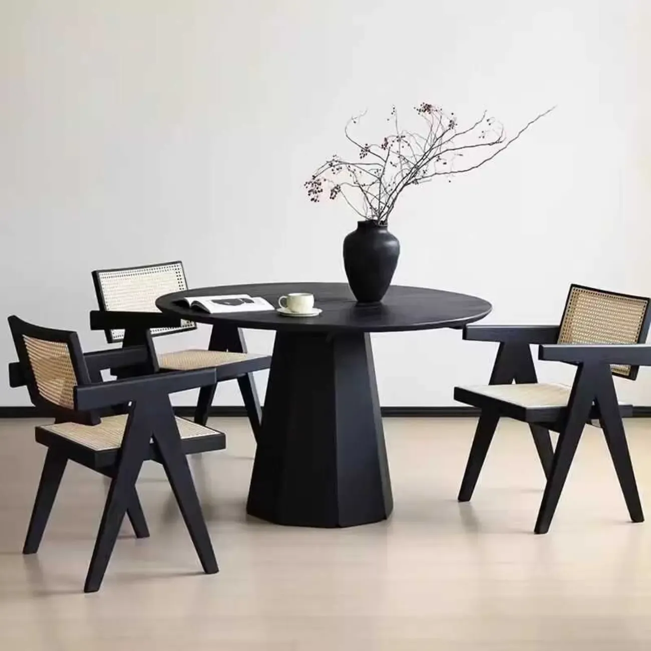 Modern Black Wood Round Dining Table