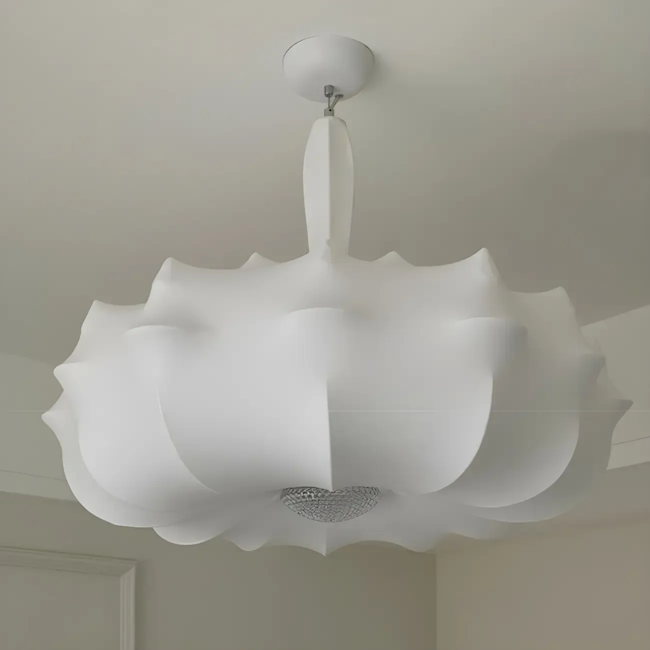 Modern White Flower-Shaped Drum Chandelier Height Adjustable