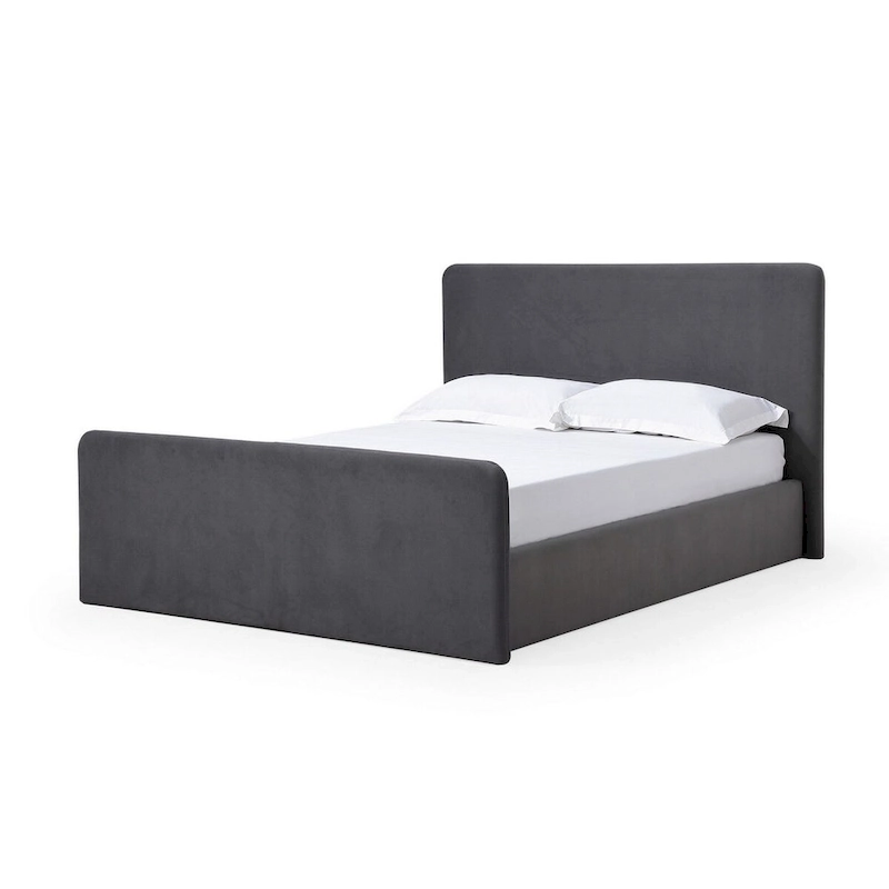 Cave California King Size Platform Bed, Velvet Upholstered, Charcoal Gray