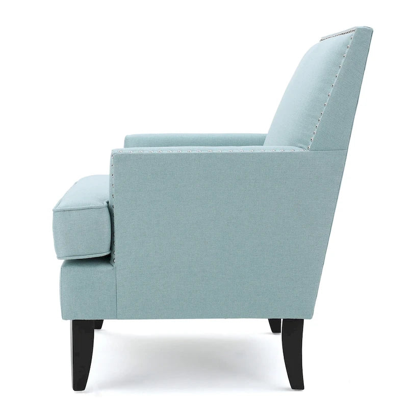 Studded Fabric Club Chair – Light Blue / Teal / Grey, Single Seat