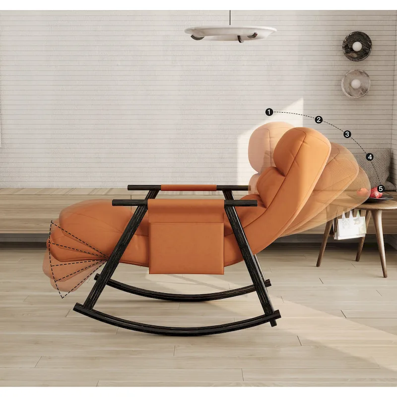 Casual folding rocking chair upholstered, lounge rocking chair adjustable high back and foot rest