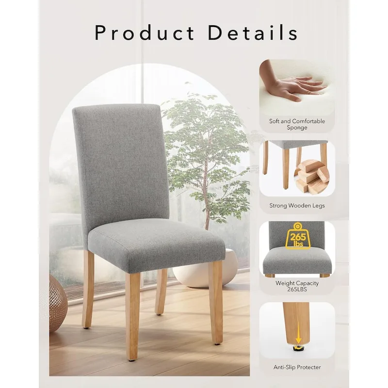 Modern Fabric Dining Chair Set of 4, Upholstered Kitchen Chair with Curved Backrest Wood Legs