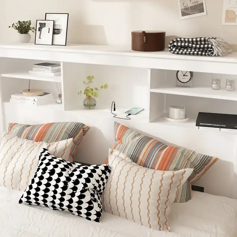 65 W Timechee Wooden Bookcase Headboard With Light