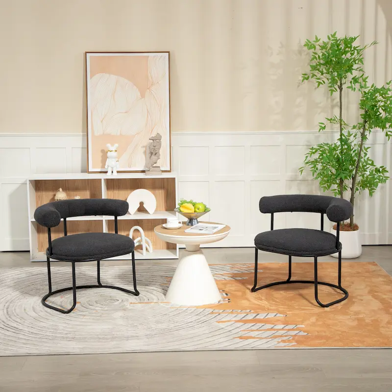 Mid-Century Modern Boucle Dining Chairs Set of 2