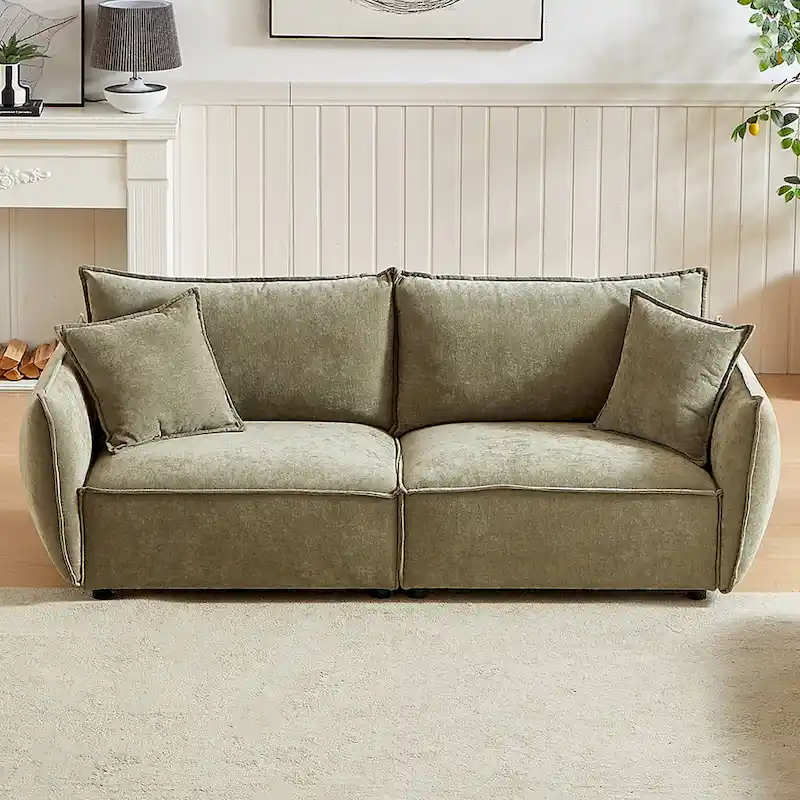 Light Green 88 Chenille 3-Seater Sofa with 2 Extra Pillows and Thickly Padded Seat