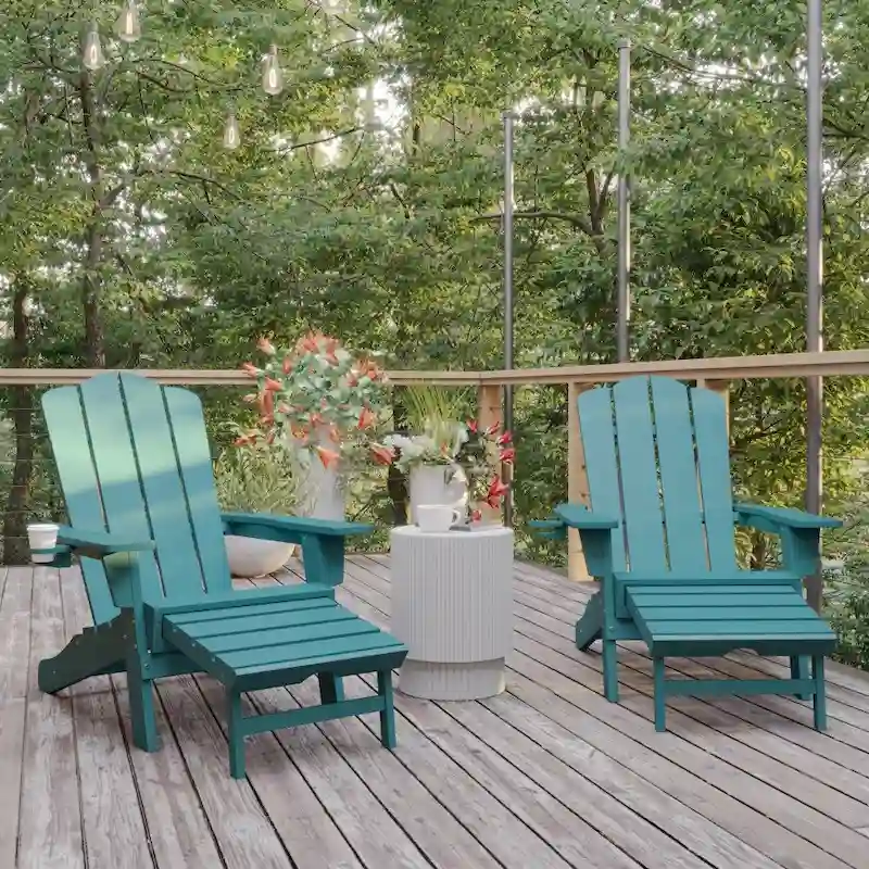 Commercial All-Weather Adirondack Chair with Pullout Ottoman & Cupholder