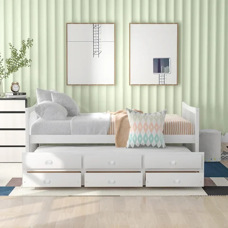 Full Size Daybed with Twin Size Trundle and Storage Drawers