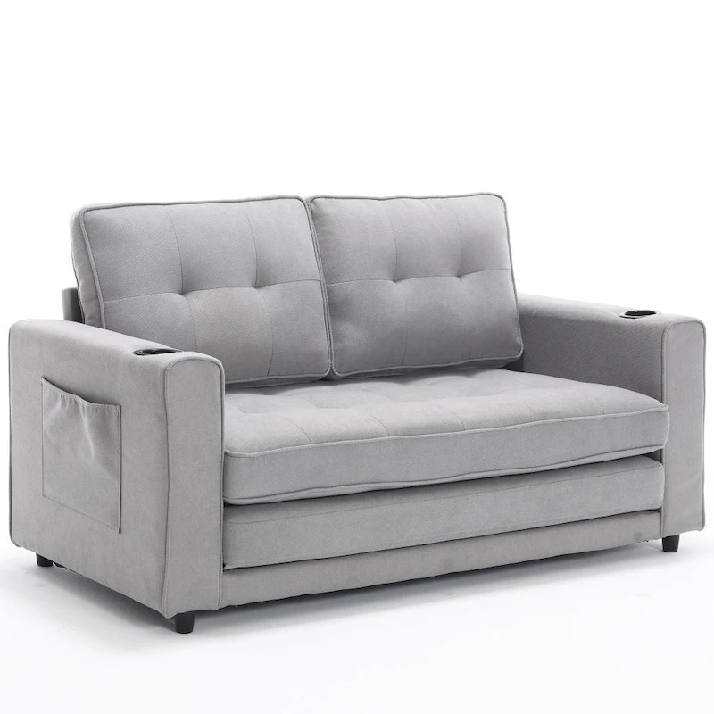 Foldable Tufted Loveseat with Pull Out Convertible Sleeper Couch Bed