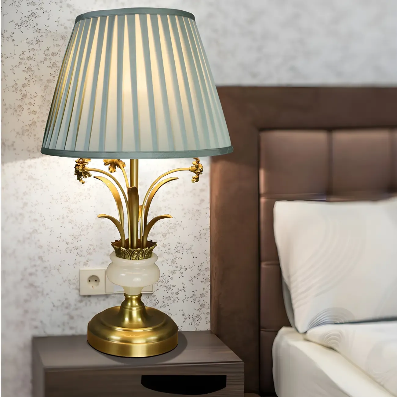 Classic Gold Geometric Table Lamp Plug In Electric for Bedroom