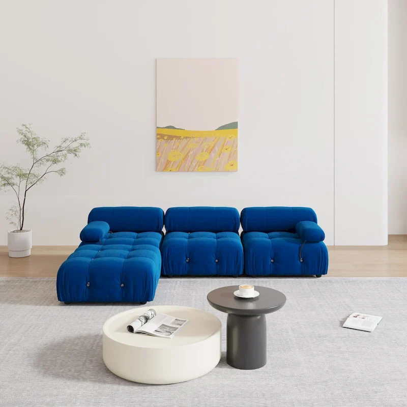 Blue Velvet Upholstered Sectional Sofa