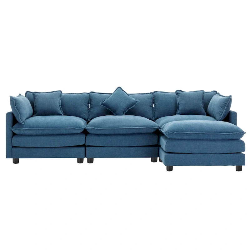 Blue 112.2 Modern L-Shaped 4-Seat Sofa with Removable Ottoman