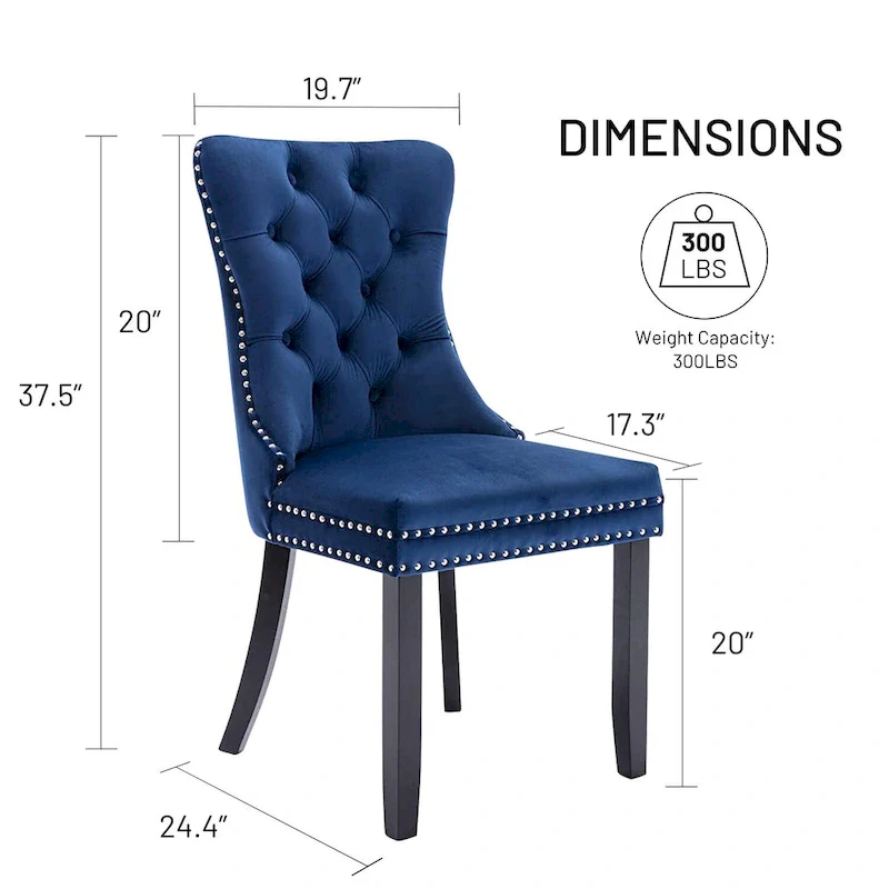 Dining Chairs Set of 2, Upholstered Accent Chair Button Tufted Armless Chair with Back Ring Pull and Nailhead Trim