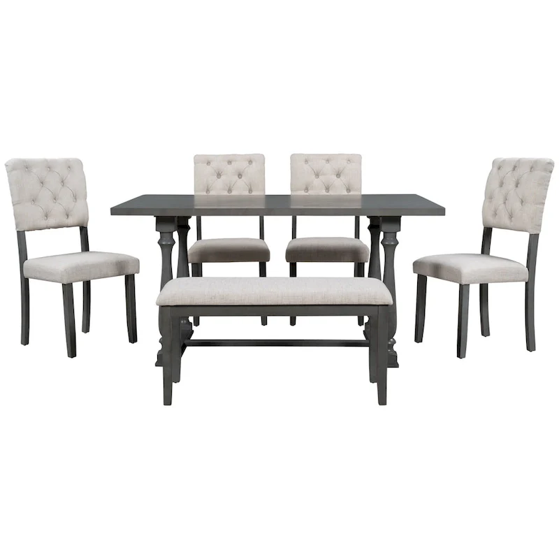 Nestfair 6-Piece Dining Table Set with 4 Chairs and 1 Bench