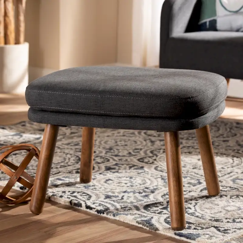 Mid-Century Fabric Upholstered Ottoman by Baxton Studio