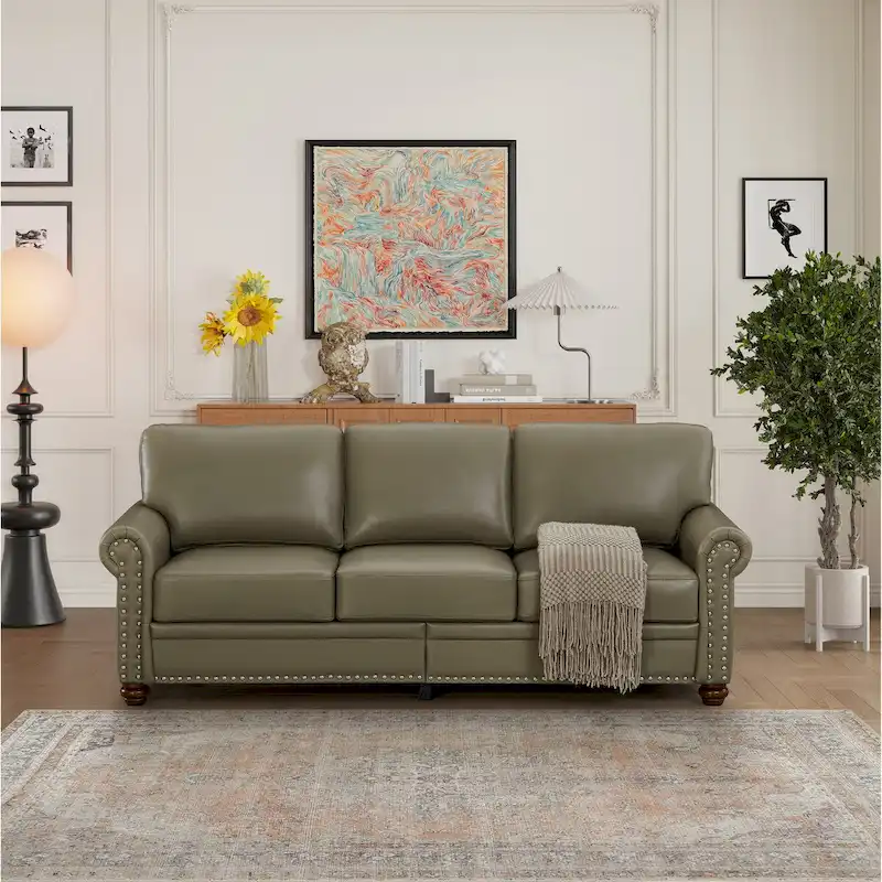 Classic Living Room Nails Sofa Faux Leather for Living Room, Office, Apartment