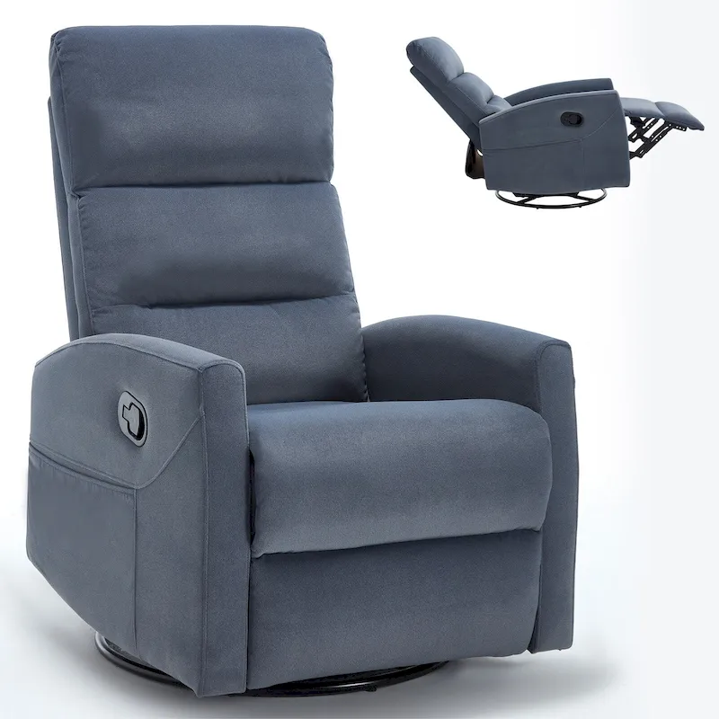 Manual Recliner Chair with Rocker and Swivel, Breathable Fabric Reclining Chair, Recliners for Small Spaces