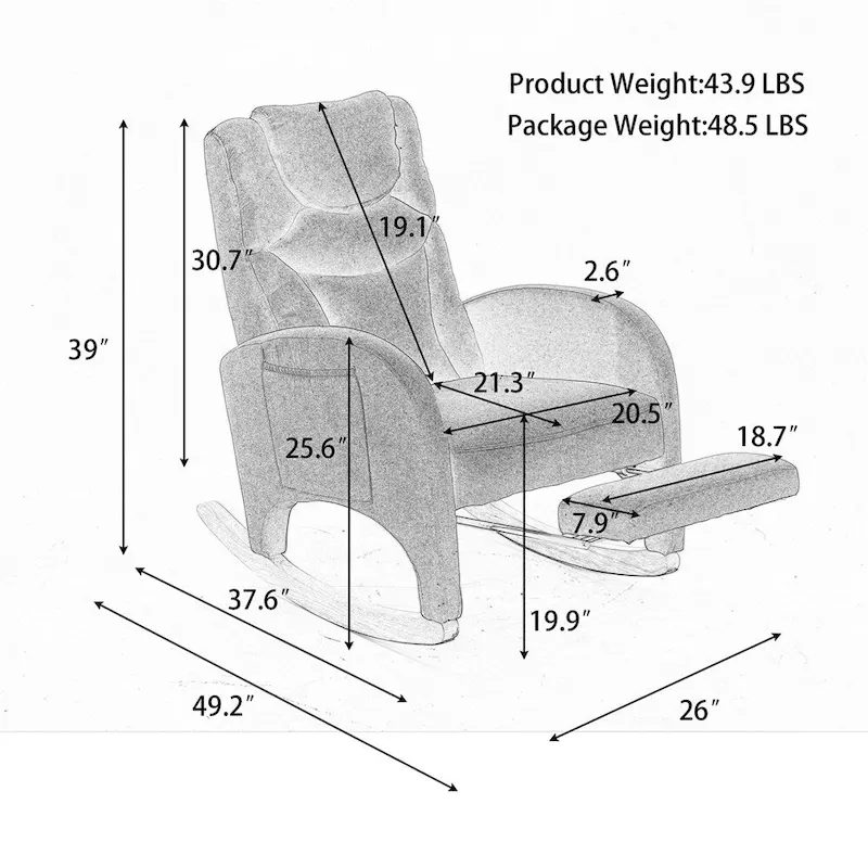 Ergonomic Fabric Nursery Rocking Chair With Adjustable Footrest