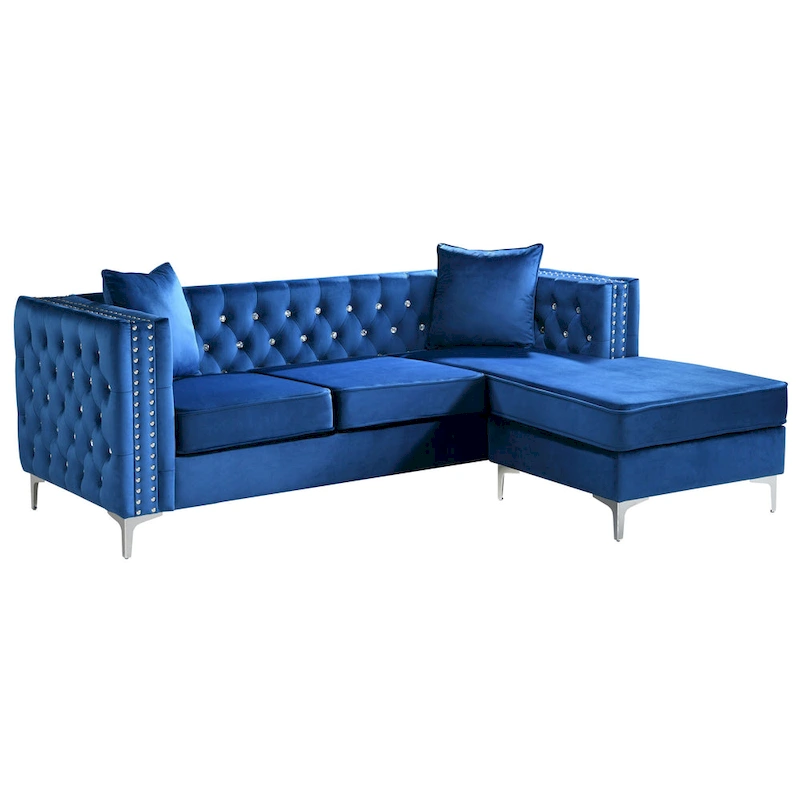Paige Velvet Tufted Sofa with Chaise