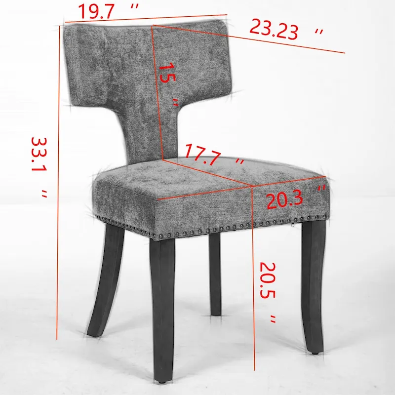 Modern Dining Chairs Set of 2, Linen Fabric Upholstered Accent Chair Curved Backrest Kitchen Chairs with Rubberwood Frame