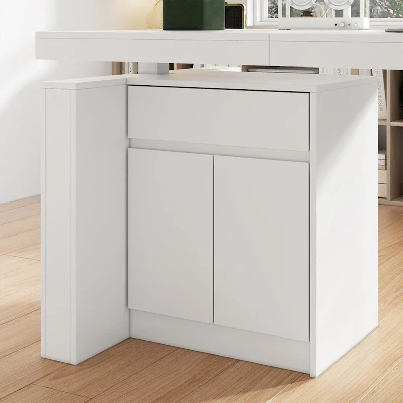 White Electric Height-Adjustable Desk with Side Storage Cabinet – Single User
