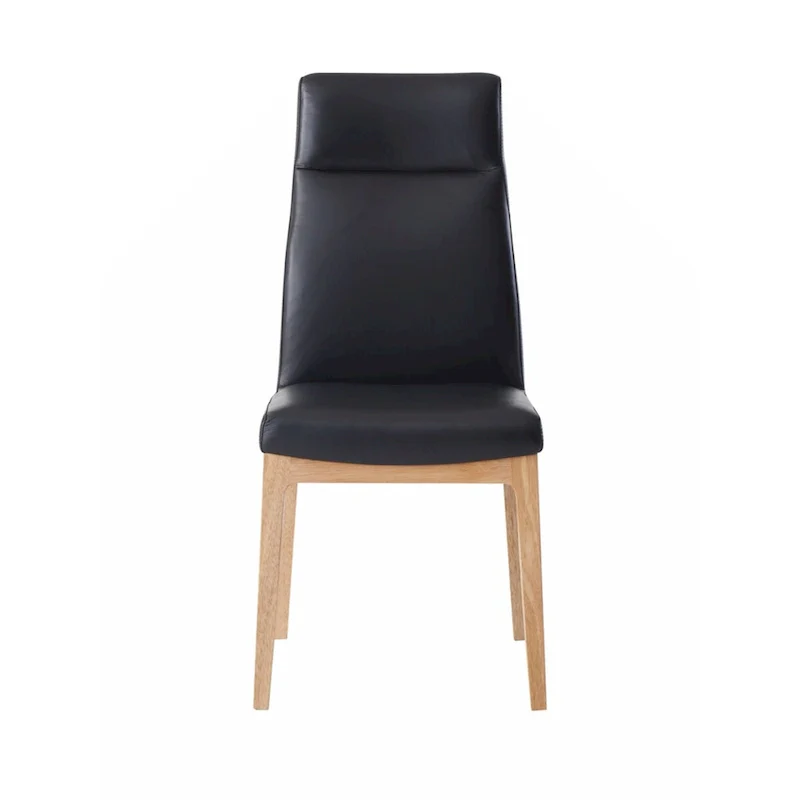 Side Chair (Set-2), Black Leather & Walnut Finish