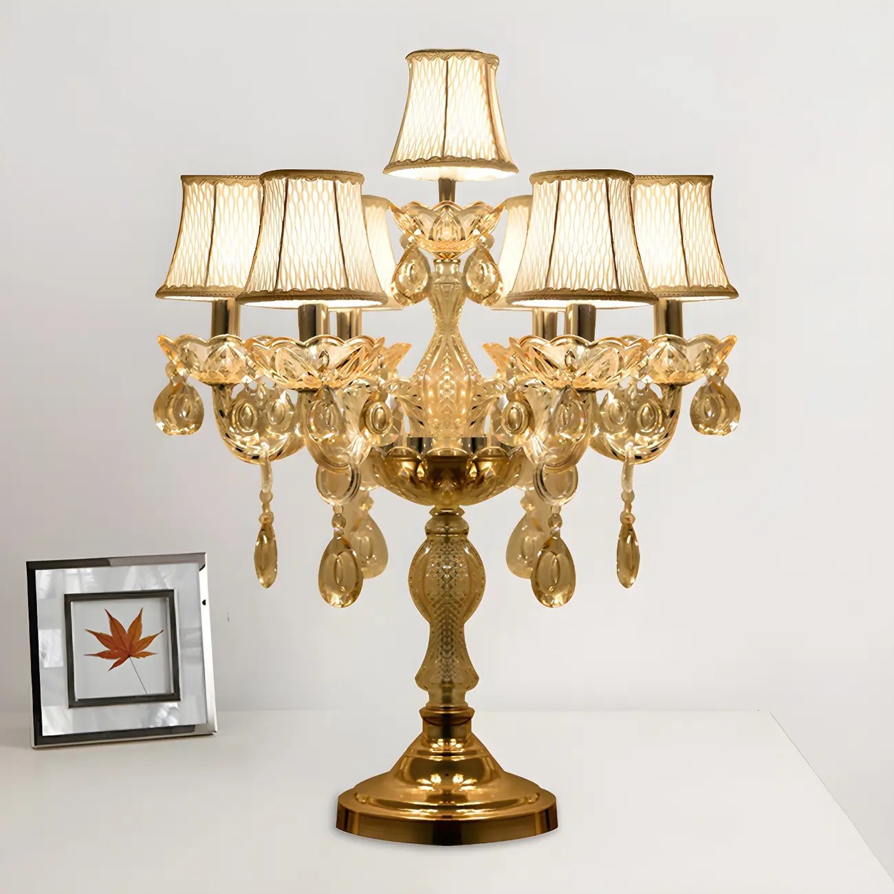Luxury Gold Multi-Light Crystal Candelabra Table Lamp