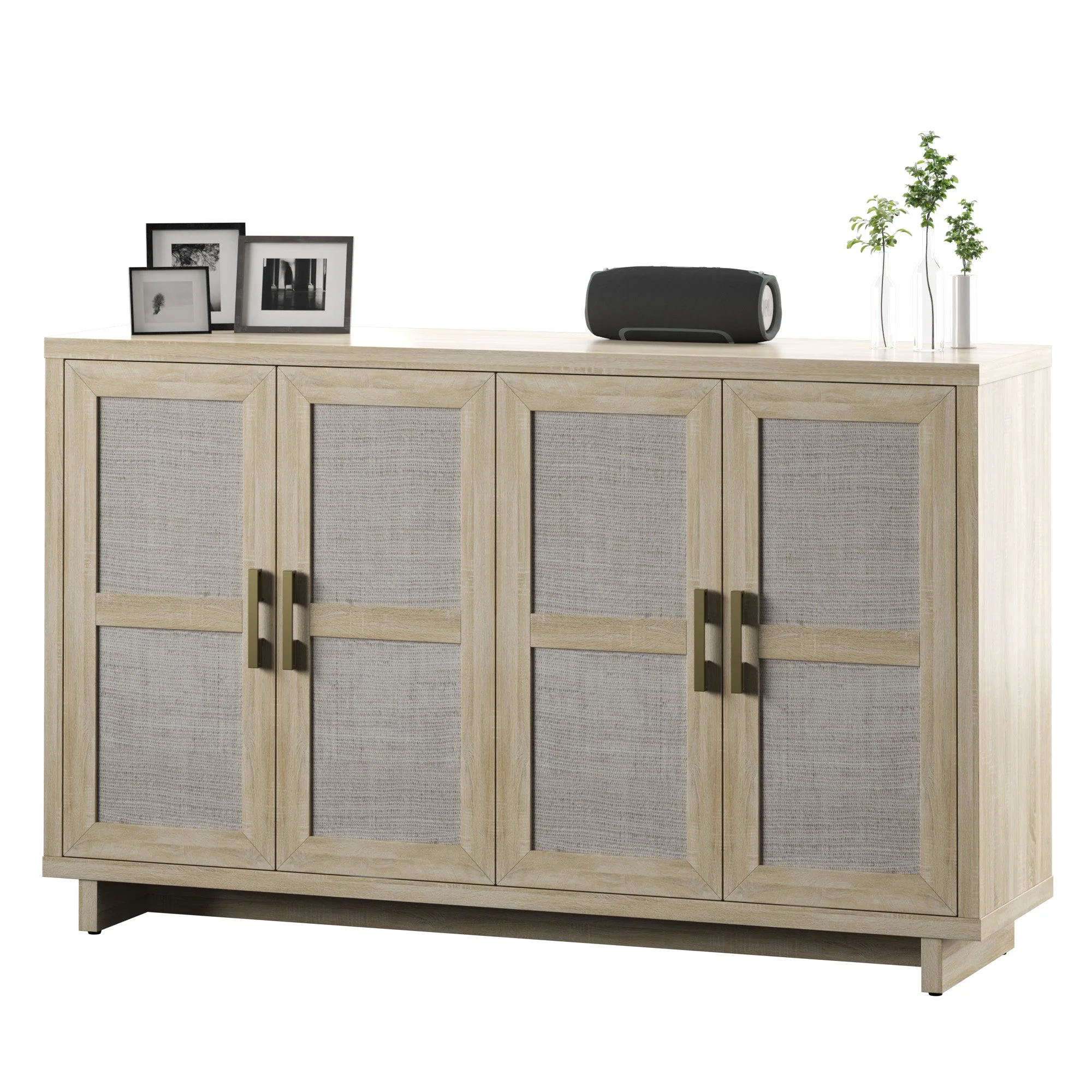 Boho Coastal Linen Design Buffet Sideboard with Shelving Storage