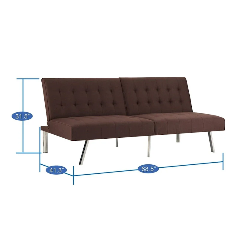 Tufted Mid-Century Modern Split Back Futon Sofa Couch Bed with Chrome Legs