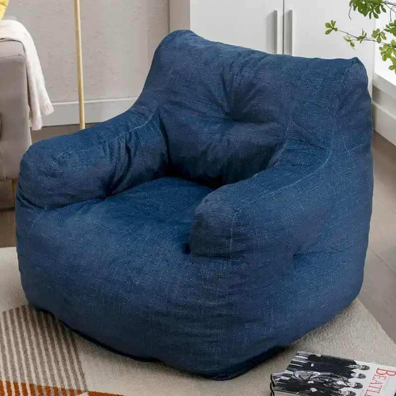 Soft Cotton Linen Fabric Bean Bag Chair Filled With Memory Sponge