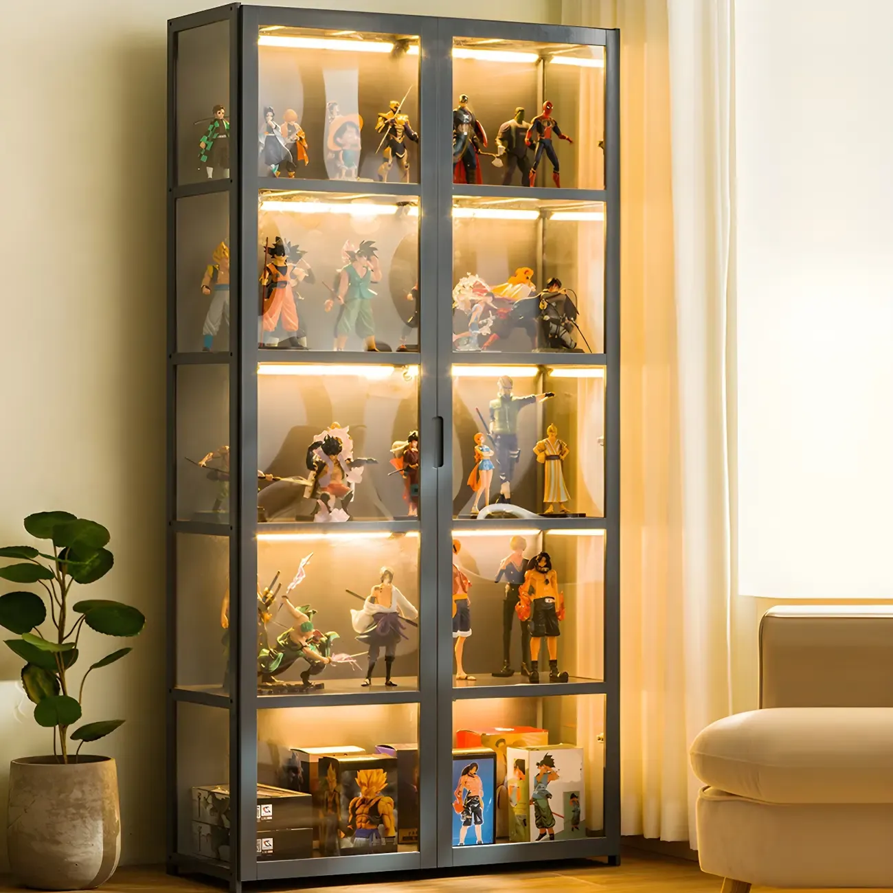 Modern Natural Bamboo Acrylic Standard  Display Cabinet