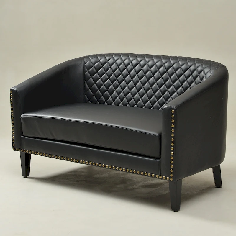 KINWELL 50W Tufted Faux Leather Upholstered Small Loveseat Sofa