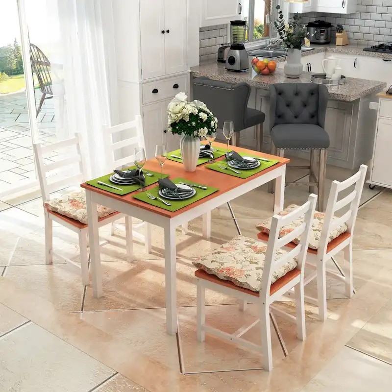 Five Piece Solid Pine Wood Table and High Back Chair Dining Set