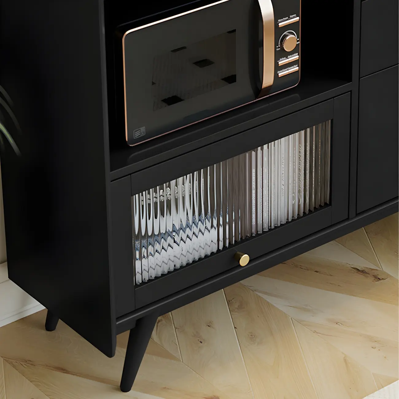 Modern Black Espresso Sideboard with Cabinets & Drawers