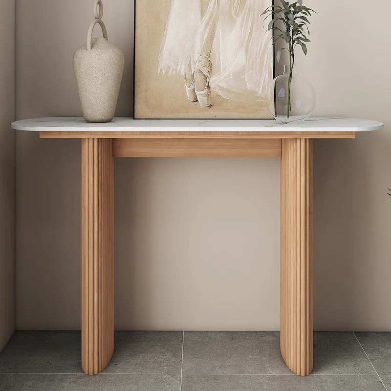 Marble Console Table Entryway Table with Fluted Base