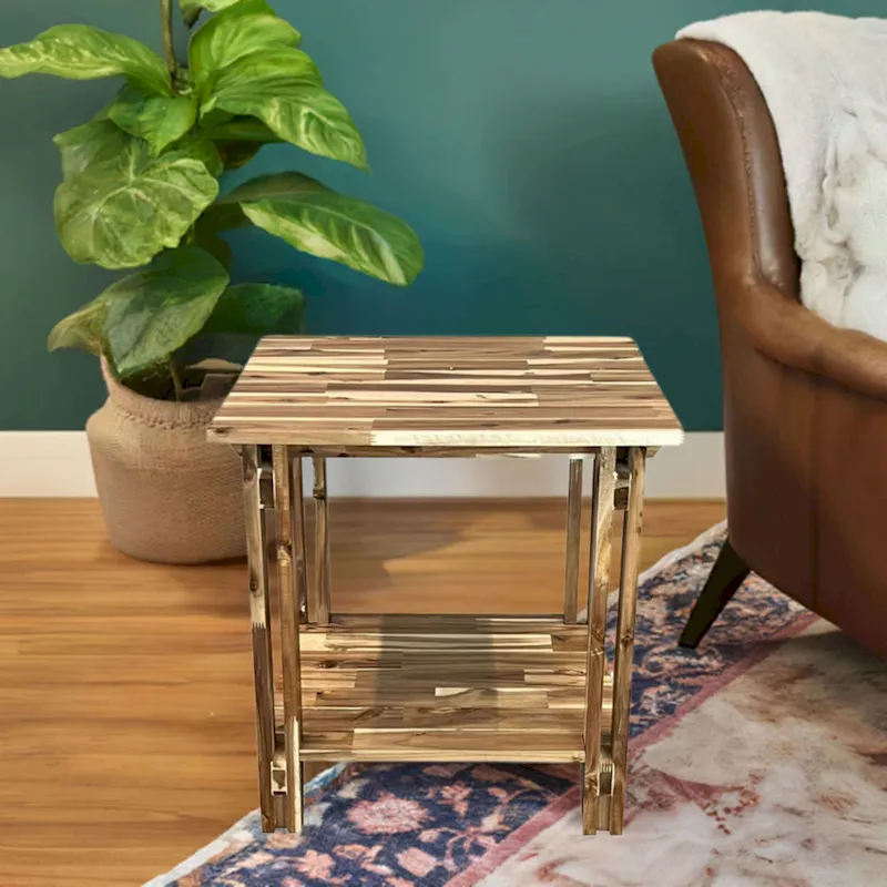 Acacia Wood Architectural End Table with Shelf